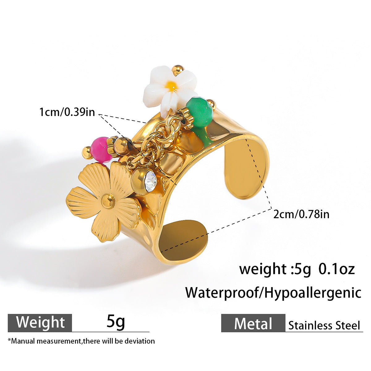 麦芽欧美不锈钢度假风开口戒指海螺海星贝壳珍珠花樱桃指环手饰品