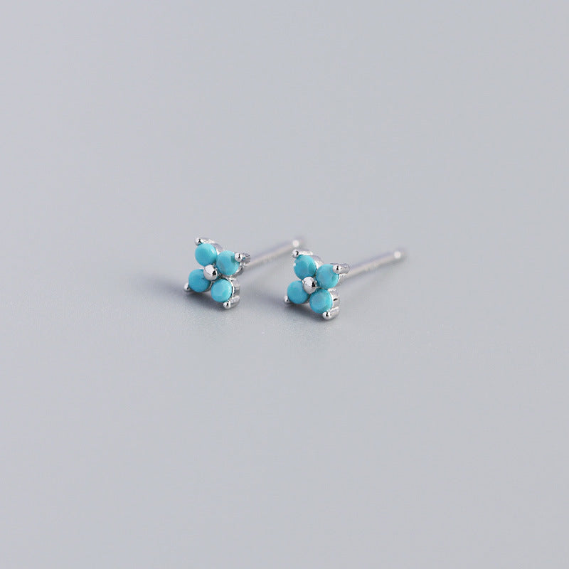 S925 Four-Leaf Flower Stud Earrings