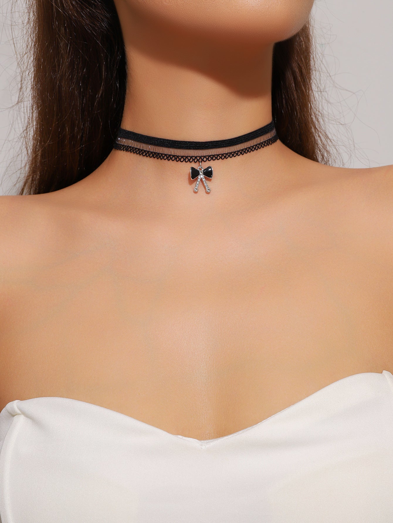 欧美跨境 复古黑色蕾丝玫瑰花项链手链戒指套装女 暗黑风颈链手饰