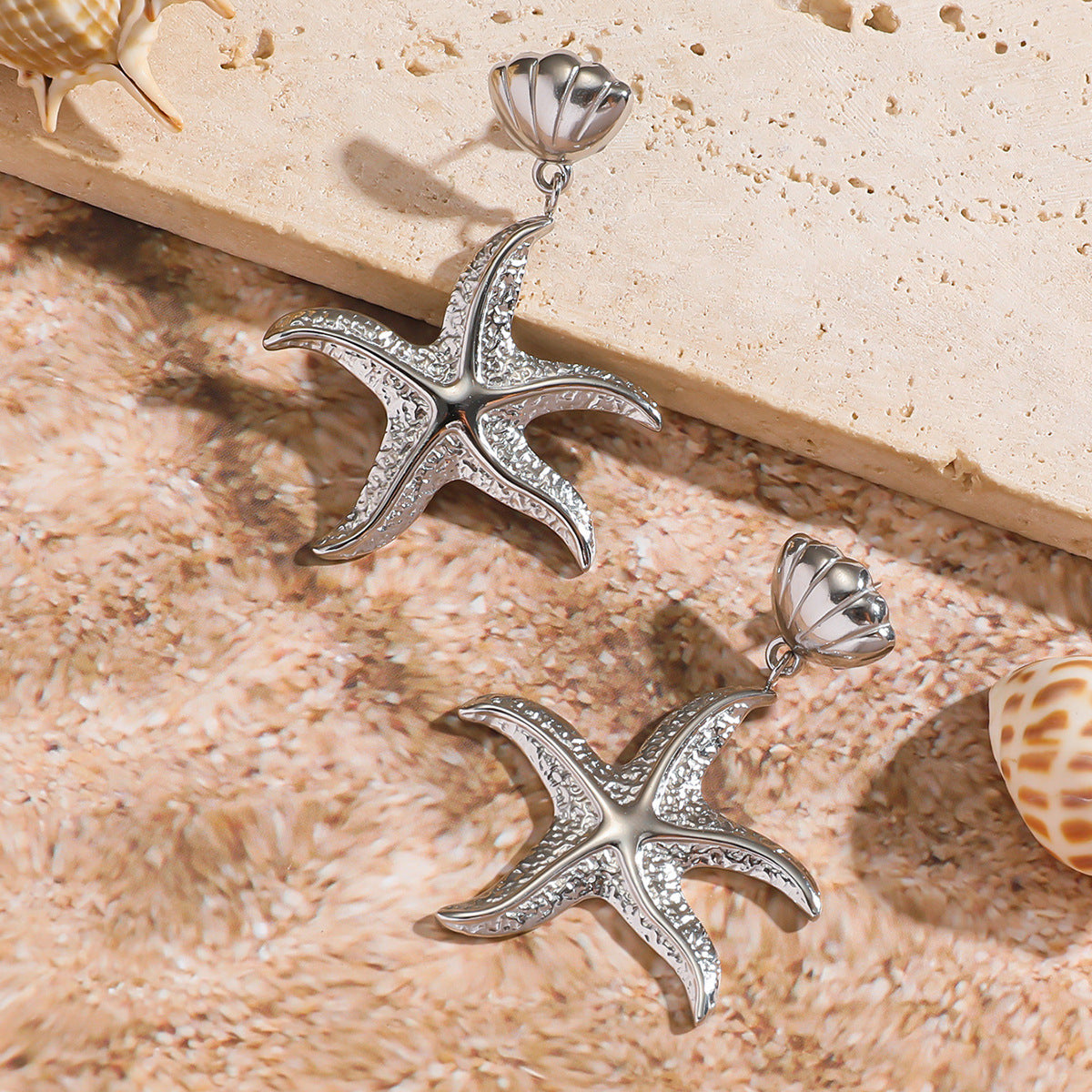 麦芽欧美跨境不锈钢海星星星耳钉女海洋风耳环个性时尚设计感耳饰