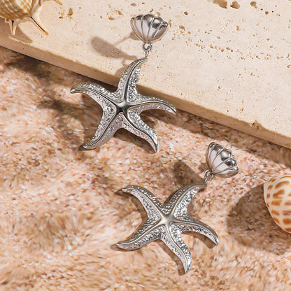 麦芽欧美跨境不锈钢海星星星耳钉女海洋风耳环个性时尚设计感耳饰