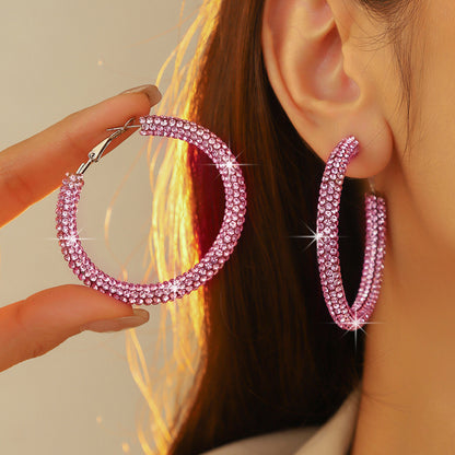 外贸热销 欧美夸张镶钻双排大圈街舞hiphop耳环耳圈 新娘耳饰批发
