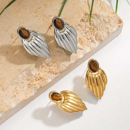 麦芽不锈钢钛钢翅膀天然石耳钉耳环高级感轻奢小众耳饰品欧美跨境