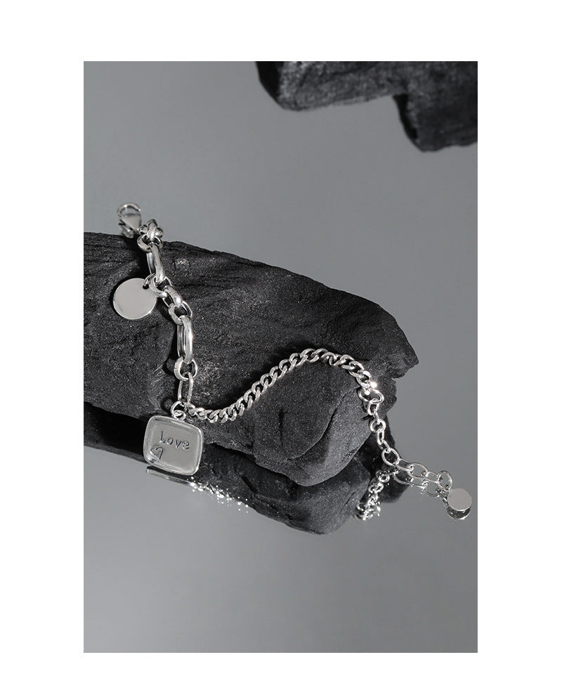 005韩版INS小众设计感复古做旧吊牌麻花链条质感S925纯银手链女