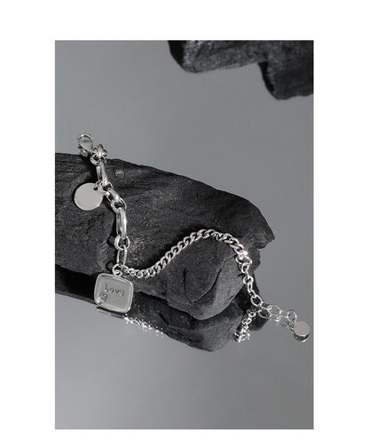 005韩版INS小众设计感复古做旧吊牌麻花链条质感S925纯银手链女