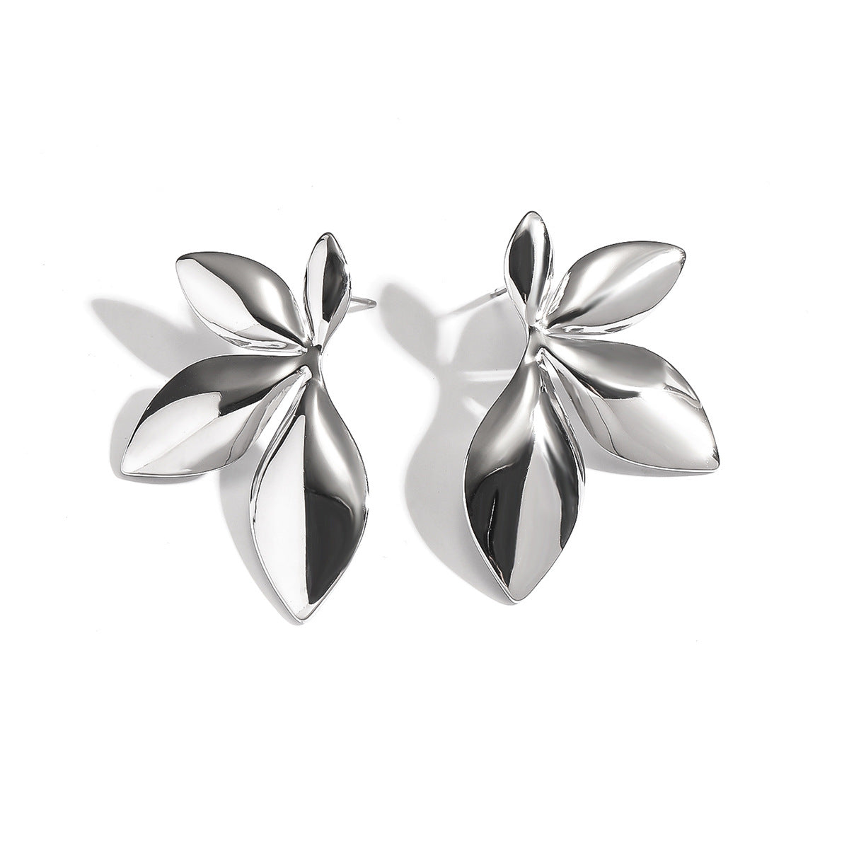 麦芽不锈钢钛钢树叶子花瓣花朵耳环耳钉女欧美跨境轻奢小众耳饰品