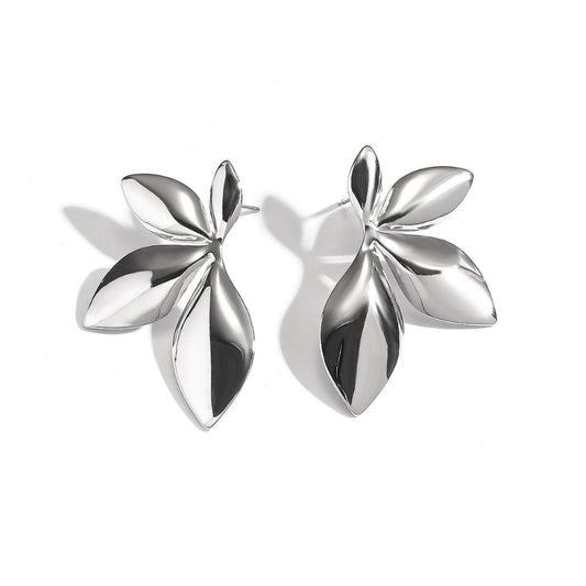 Stainless Steel Flower Leaf Stud Earrings