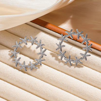 麦芽欧美跨境不锈钢海星星星耳钉女海洋风耳环个性时尚设计感耳饰