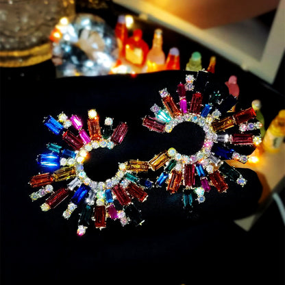 欧美跨境饰品 气质百搭彩色玻璃水钻C形耳环女 气质优雅雪花耳饰