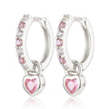 S925 Silver Pink Heart Hoop Earrings