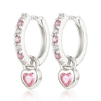 S925 Silver Pink Heart Hoop Earrings