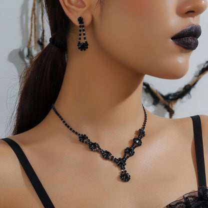 亚马逊爆款奢华新娘项链耳环两件套婚礼配饰气质锆石花朵首饰套装