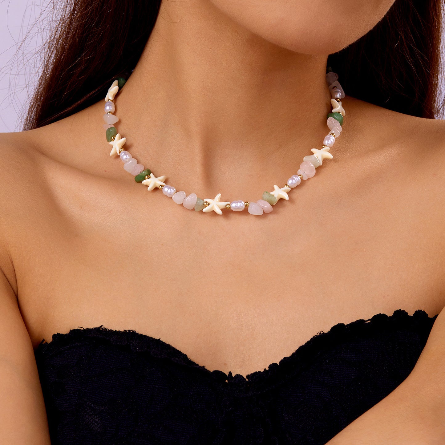 欧美夏季海洋度假海星贝壳海螺珍珠多层项链时尚夸张多层叠戴项链