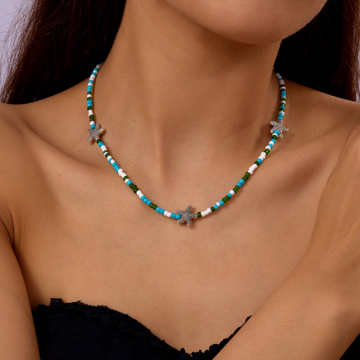 欧美夏季海洋度假海星贝壳海螺珍珠多层项链时尚夸张多层叠戴项链