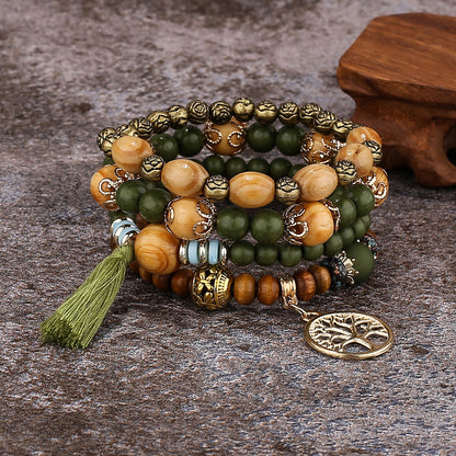 Boho Multi-Layer Stackable Beaded Stretch Bracelet, Bohemian Wrap Bracelet with Tassel & "I Love You" Charm