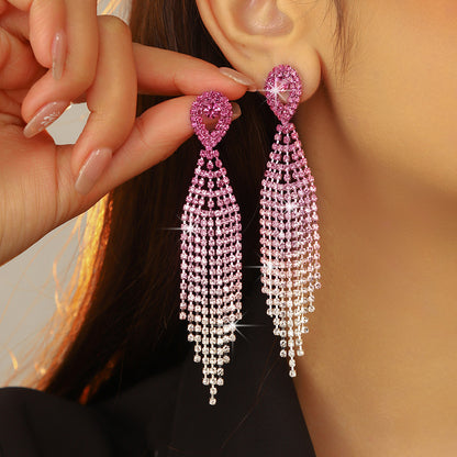 亚马逊爆款  时尚长款流苏耳环女 水钻耳环镶钻耳钉耳饰 全铜材质