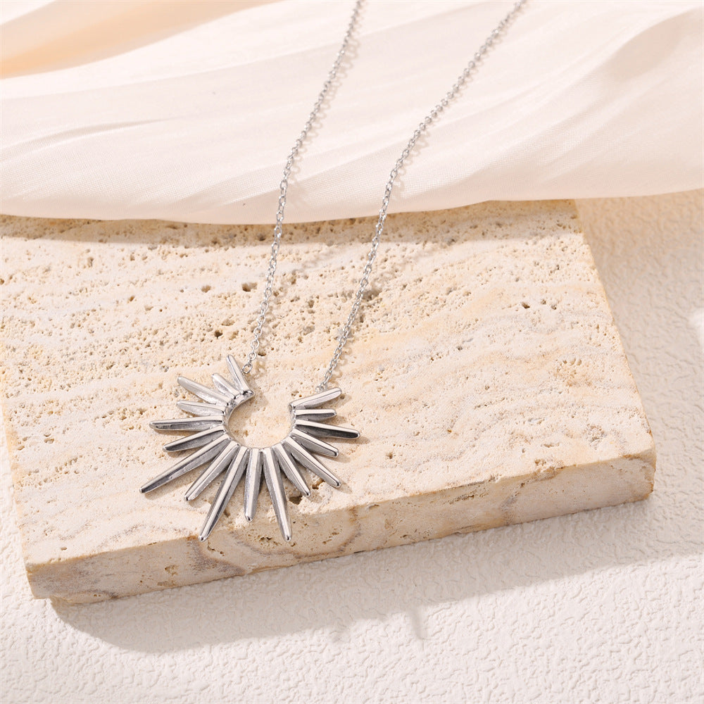 Titanium Steel Sunflower Pendant Necklace