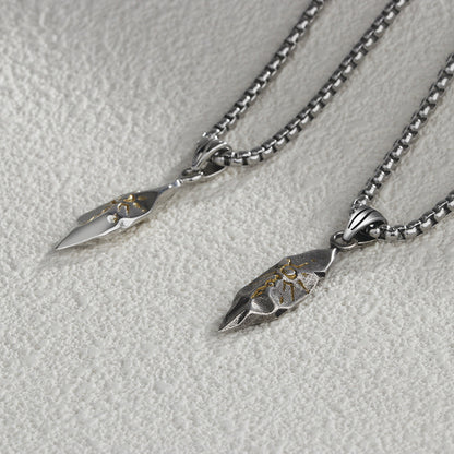 Vintage Wish Stone Necklace, Personalized Meteorite Color-Block Pendant, Hip-Hop Style Sweater Chain Accessory