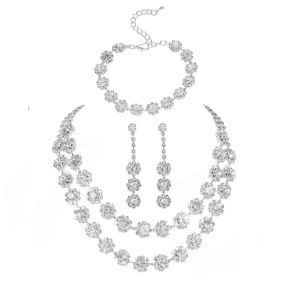 亚马逊爆款时尚闪亮水钻项链耳环手链套装 奢华气质项饰耳饰3件套