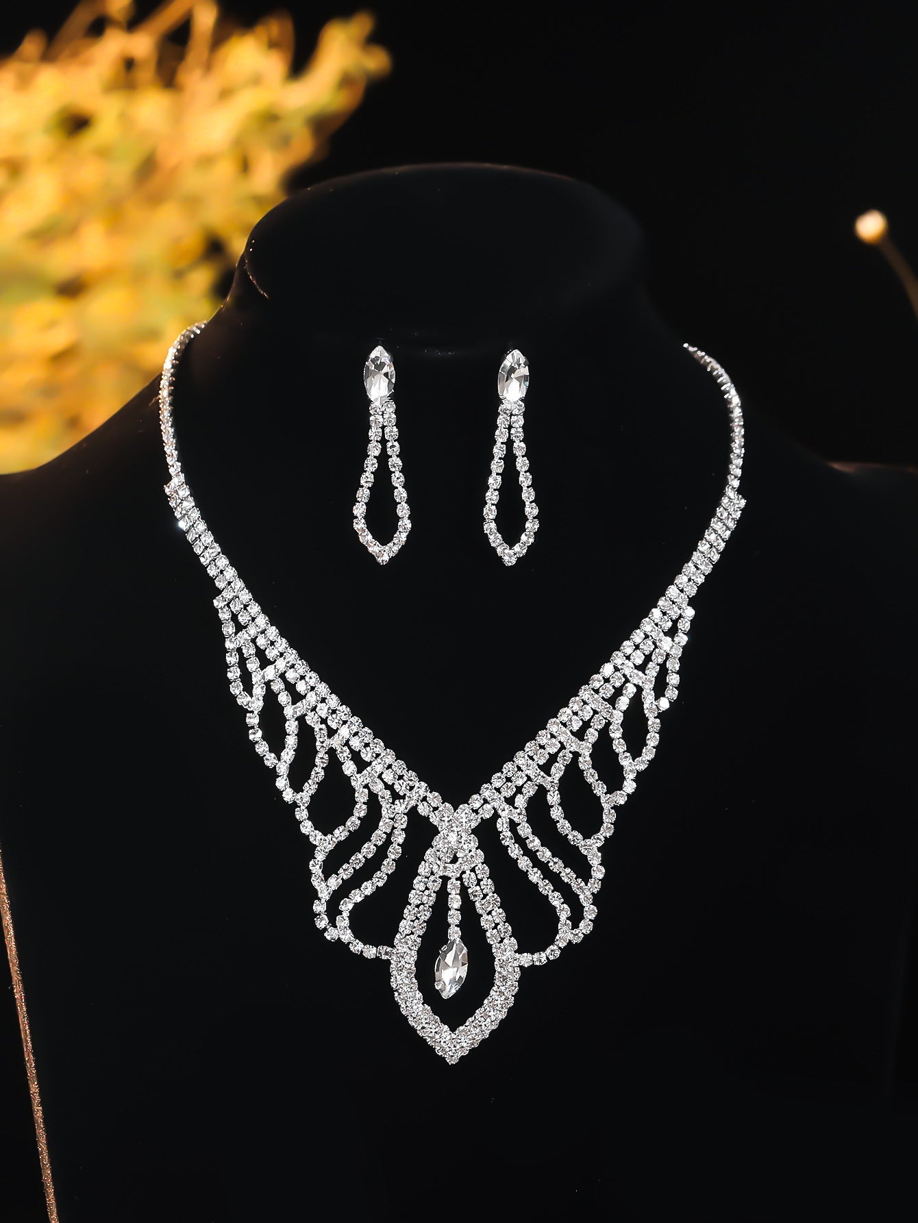 时尚超美项链耳环套装水钻闪亮耳钉婚礼晚会两件套婚纱礼服配饰品