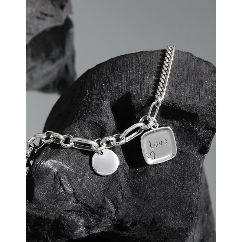 005韩版INS小众设计感复古做旧吊牌麻花链条质感S925纯银手链女