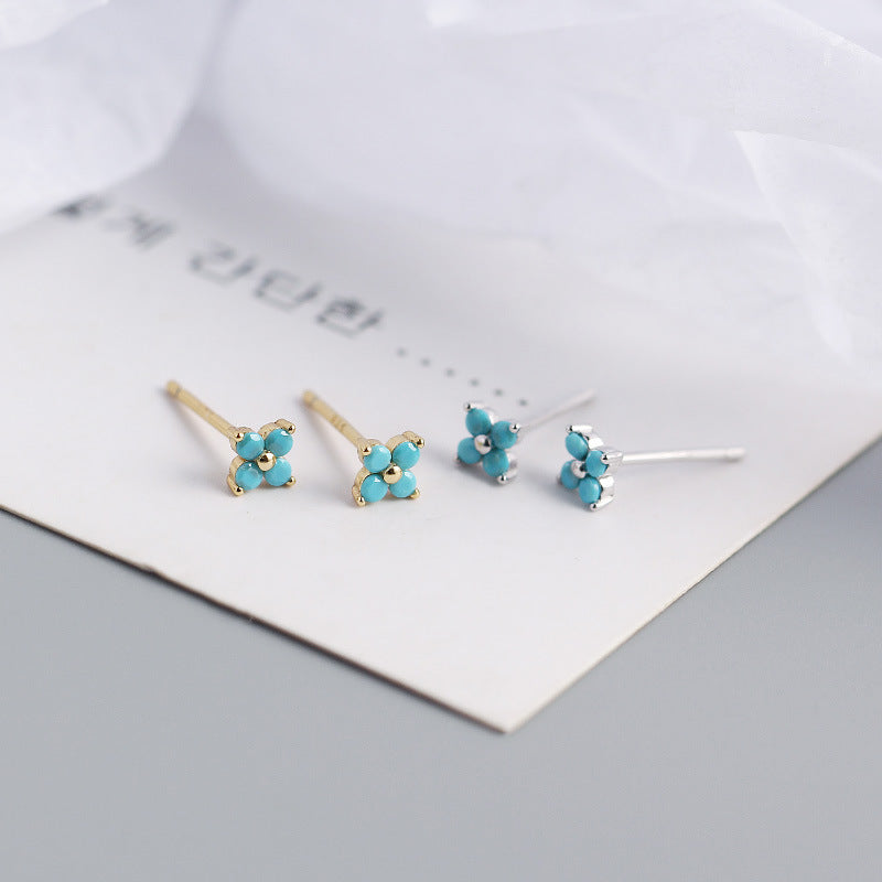 S925 Four-Leaf Flower Stud Earrings