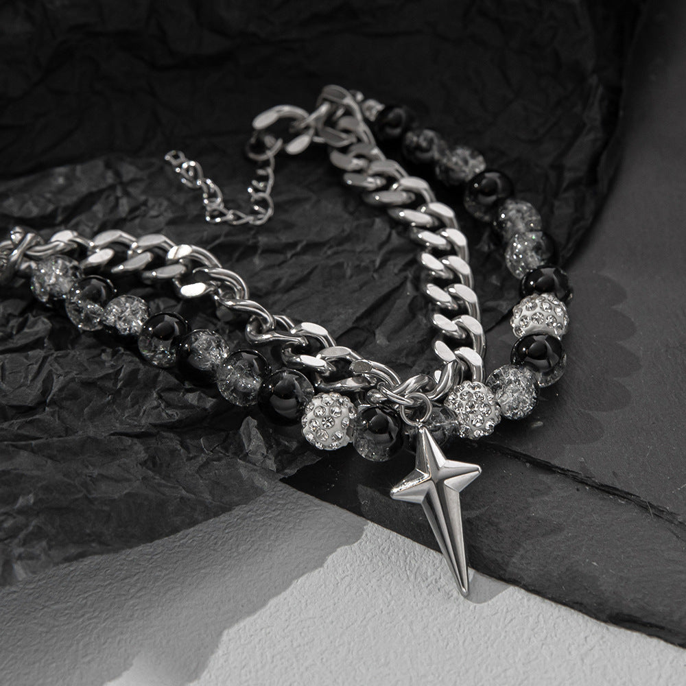 钛钢不掉色古巴手链男士潮嘻哈 ins冷淡风简约情侣手饰配饰批发