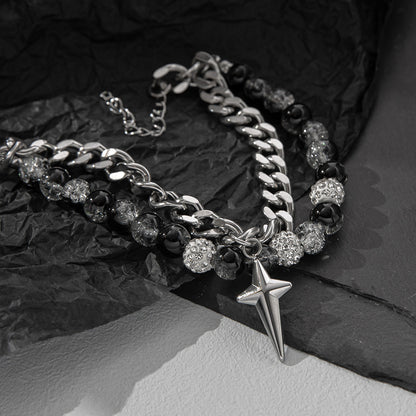 钛钢不掉色古巴手链男士潮嘻哈 ins冷淡风简约情侣手饰配饰批发