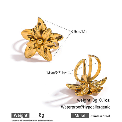 麦芽不锈钢不掉色花朵戒指女立体感开口设计指环夸张欧美跨境手饰