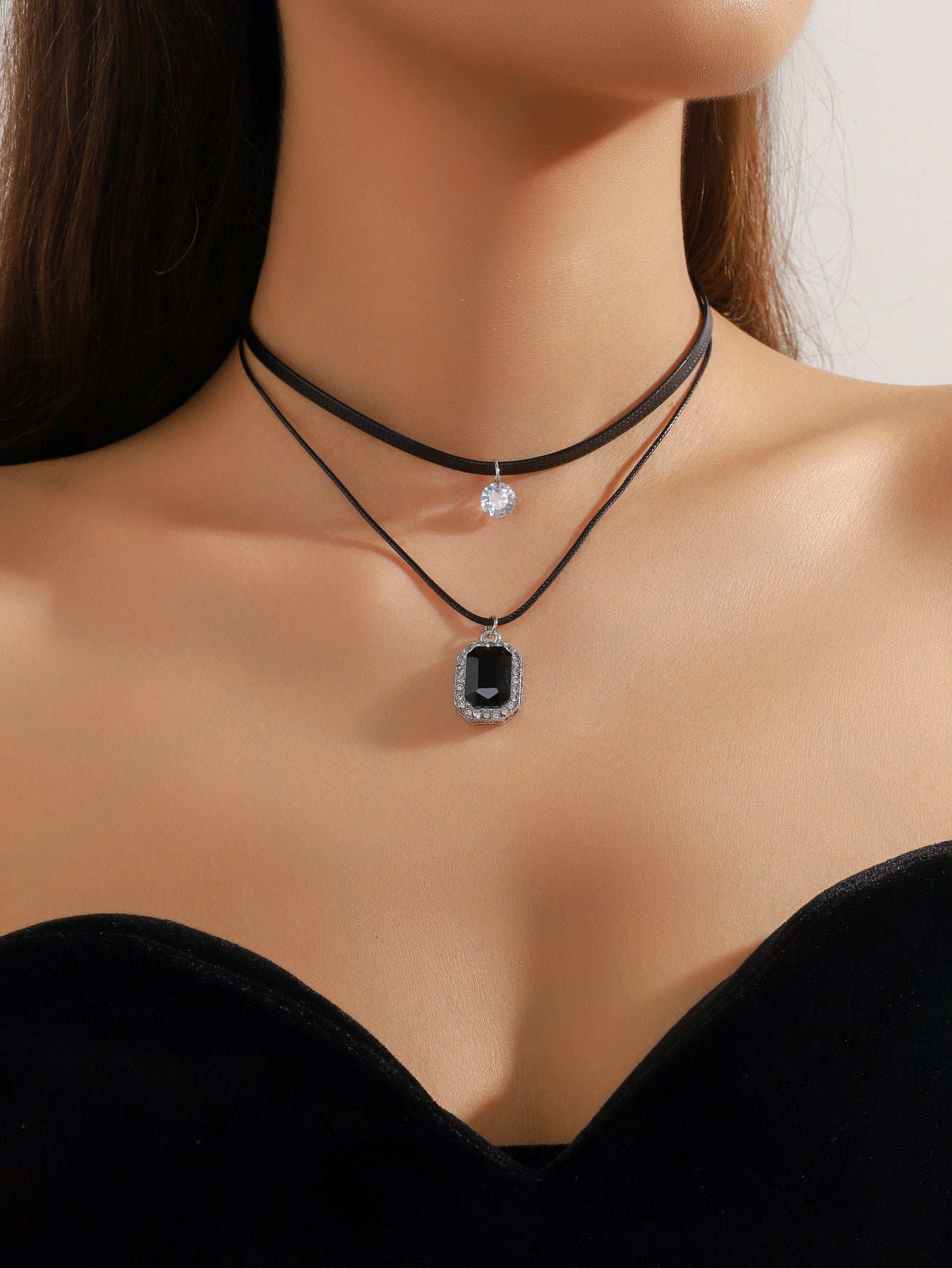 欧美跨境 复古黑色蕾丝玫瑰花项链手链戒指套装女 暗黑风颈链手饰