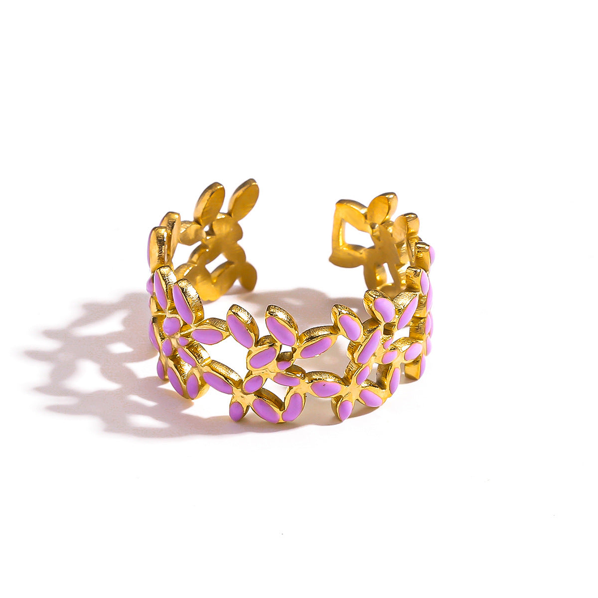 麦芽饰品滴油花瓣叶子戒指开口设计可调节指环食指戒清新甜美手饰