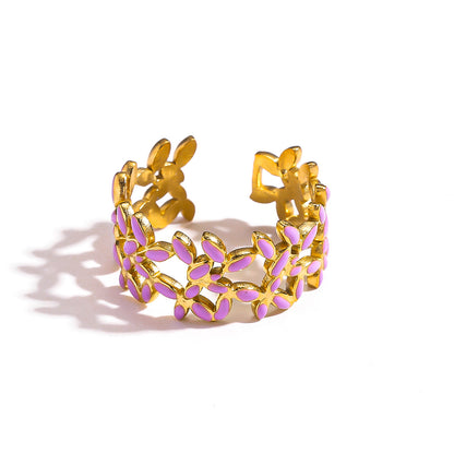 麦芽饰品滴油花瓣叶子戒指开口设计可调节指环食指戒清新甜美手饰