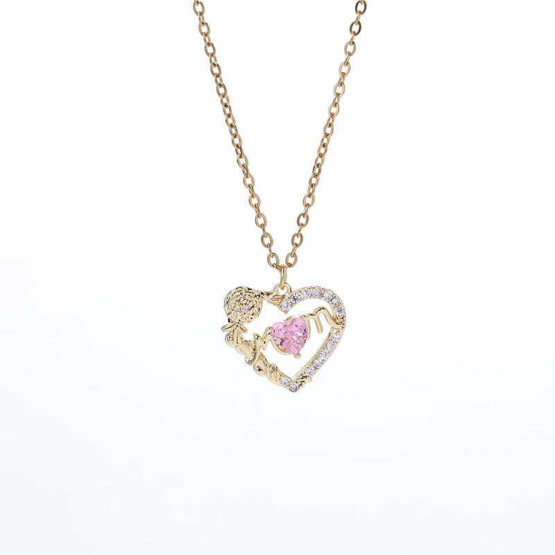 Women's Heart Pendant Necklace with Sparkling Zircons & 12 Birthstones