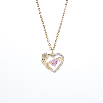 Women's Heart Pendant Necklace with Sparkling Zircons & 12 Birthstones