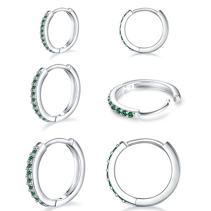 925 Sterling Silver Small Hoop Earrings Cubic Zirconia Earrings, 3 Pairs, 14K White Gold Plated Ear Bone Pierced Earrings Clip-On Small Hoop Earrings, Unisex