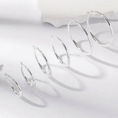 2PCS Size 4-6 cm Big Circle Hollow Hoop Earrings for Women Exaggerated Metal Geometric Smooth Round Ear Jewelry