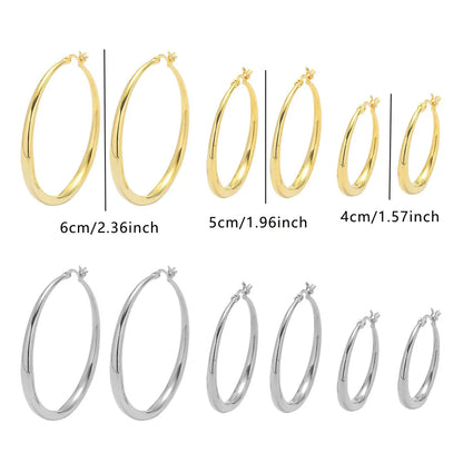 2PCS Size 4-6 cm Big Circle Hollow Hoop Earrings for Women Exaggerated Metal Geometric Smooth Round Ear Jewelry