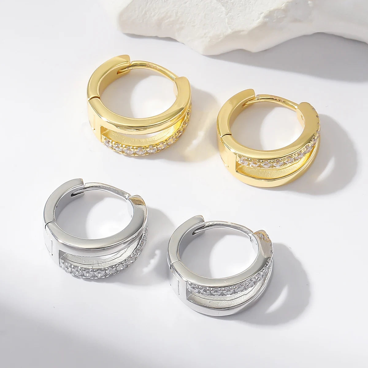 925 Silver CZ Hoop Earrings