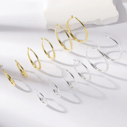 2PCS Size 4-6 cm Big Circle Hollow Hoop Earrings for Women Exaggerated Metal Geometric Smooth Round Ear Jewelry