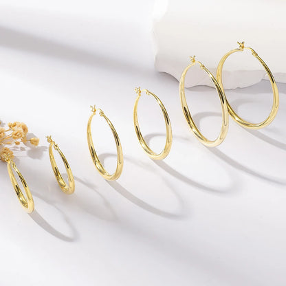 2PCS Size 4-6 cm Big Circle Hollow Hoop Earrings for Women Exaggerated Metal Geometric Smooth Round Ear Jewelry