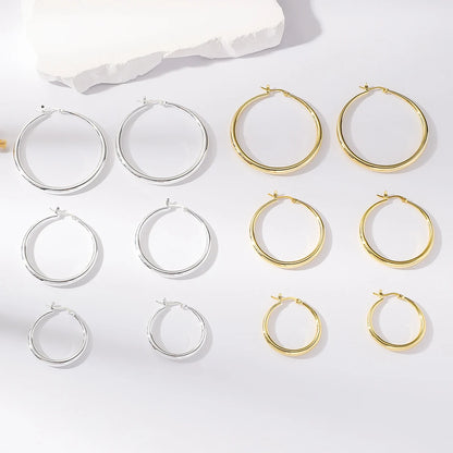 2PCS Size 4-6 cm Big Circle Hollow Hoop Earrings for Women Exaggerated Metal Geometric Smooth Round Ear Jewelry