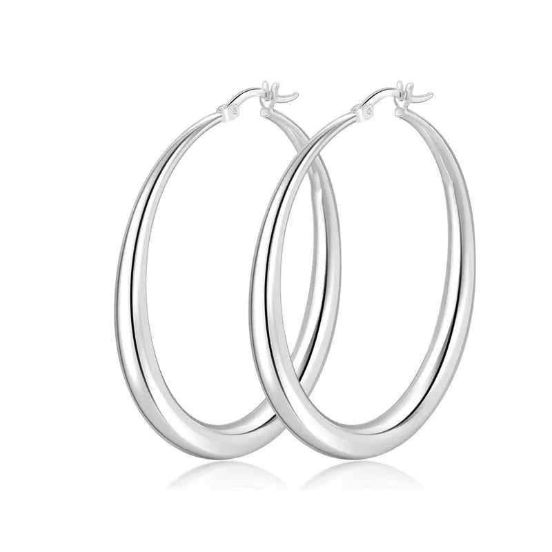 2PCS Size 4-6 cm Big Circle Hollow Hoop Earrings for Women Exaggerated Metal Geometric Smooth Round Ear Jewelry
