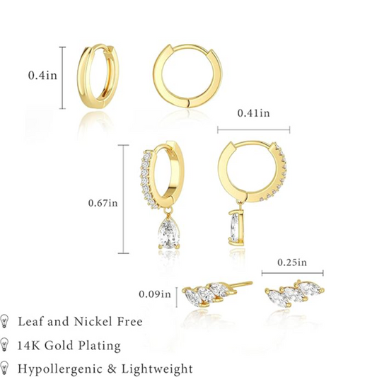 3-Pair Gold-Tone Hoop Earrings Set