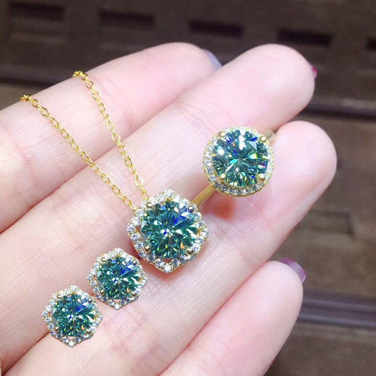 Gold-Plated Green Pendant Necklace