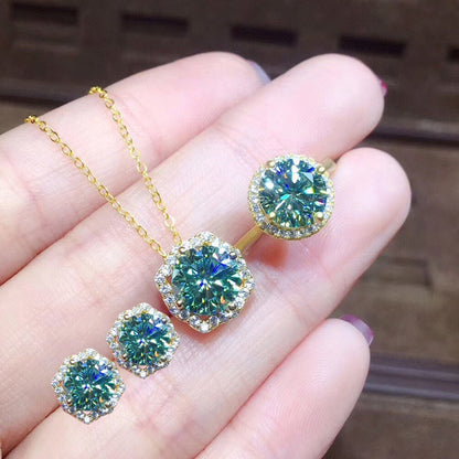 Gold-Plated Green Pendant Necklace