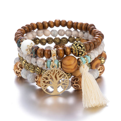 Boho Multi-Layer Stackable Beaded Stretch Bracelet, Bohemian Wrap Bracelet with Tassel & "I Love You" Charm