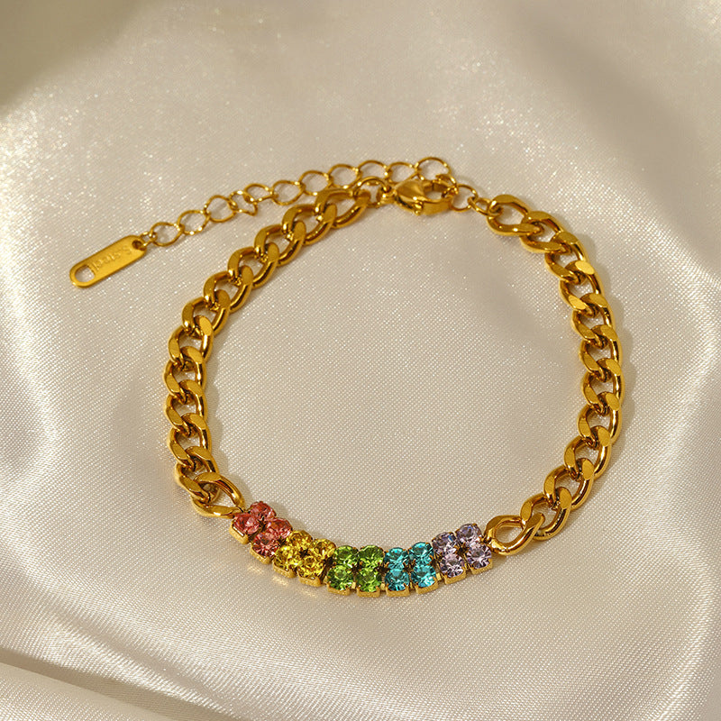 Colorful Zirconia Stainless Steel Bracelet