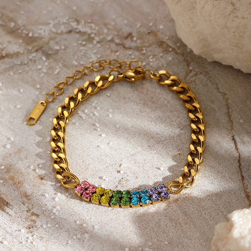 Colorful Zirconia Stainless Steel Bracelet
