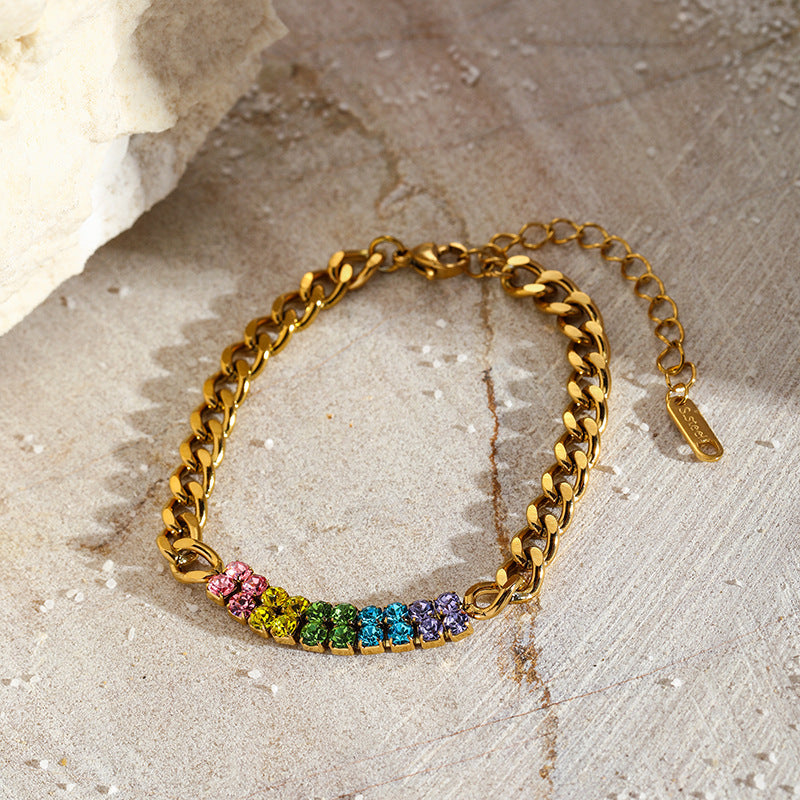 Colorful Zirconia Stainless Steel Bracelet