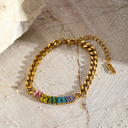 Colorful Zirconia Stainless Steel Bracelet